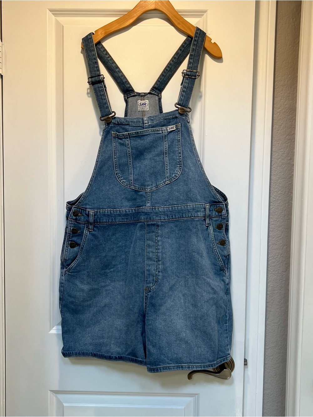 Lee Classic Blue Denim Shortalls XL Bib Overall Shorts Casual 90s Style